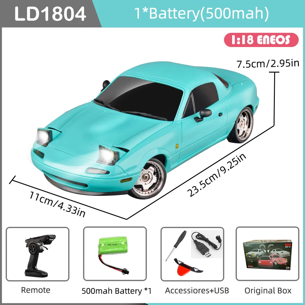 LD1804 RC Drift Car 1/18 Model 2.4G 2WD ESP Gyroscope LED Lights Full Scale Controlled Model Children Car Toys Gifts