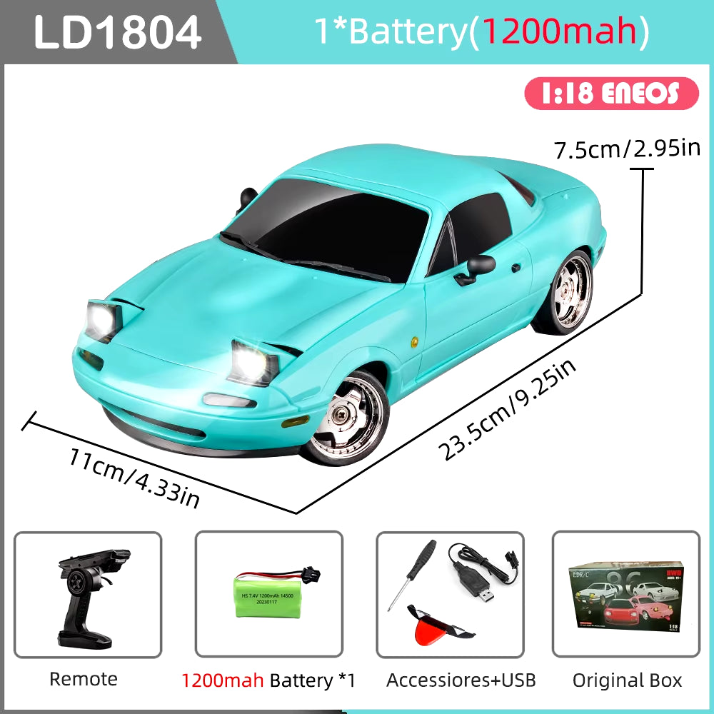 LD1804 RC Drift Car 1/18 Model 2.4G 2WD ESP Gyroscope LED Lights Full Scale Controlled Model Children Car Toys Gifts