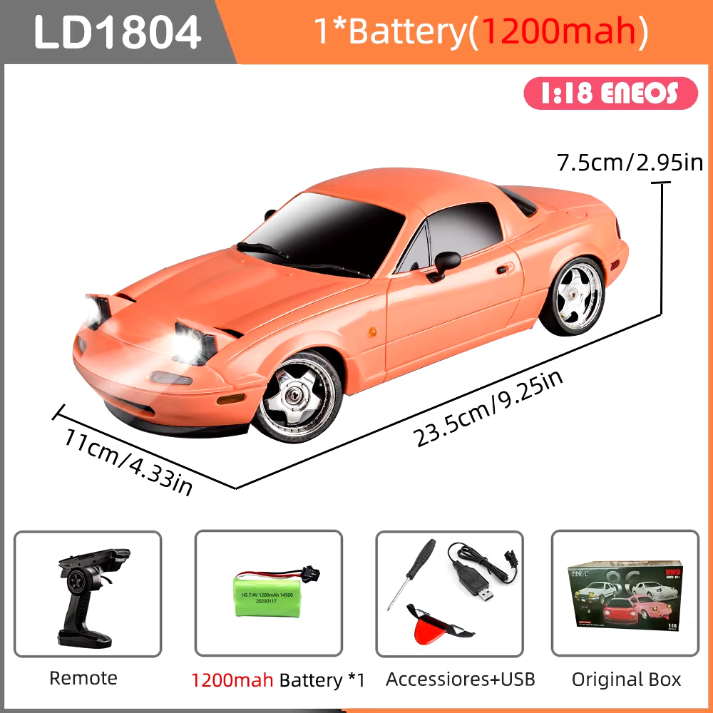 LD1804 RC Drift Car 1/18 Model 2.4G 2WD ESP Gyroscope LED Lights Full Scale Controlled Model Children Car Toys Gifts